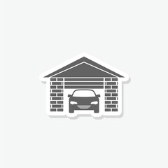 Garage with automatic falling door icon sticker isolated on gray background