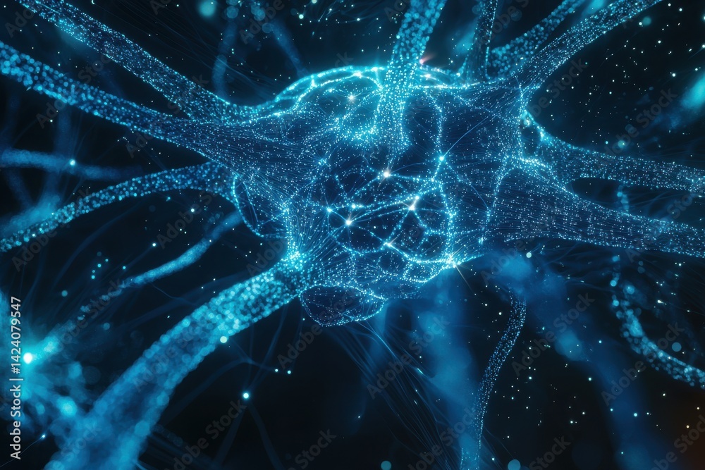 Wall mural intricate blue neural network visualization in abstract space