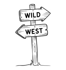 Wild West Direction Signpost – Hand Drawn Wooden Arrow Vector