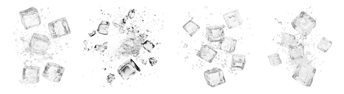 PNG Scattered ice cubes splashing water, element set on transparent background