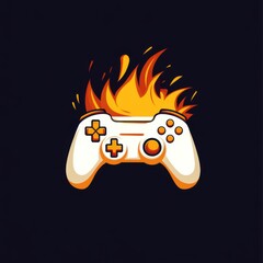 Gaming controller on fire symbolizing intense play in flat cartoon style