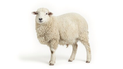 Fototapeta premium Fluffy sheep standing isolated on white