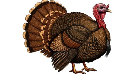 Standing Turkey Bird Isolated on White Background