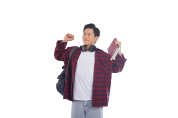 portrait of asian male student posing on white background