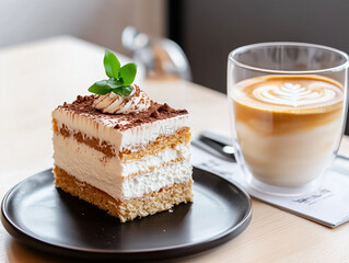 The latte coffee and cake