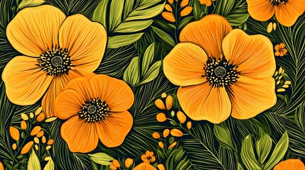 Vibrant Orange Floral Pattern Seamless Design