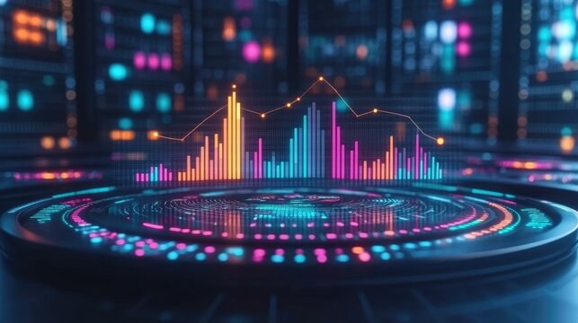 Bright ultraviolet futuristic background with neon waves and equalizer bands with strong neon glow for music visualizers,technology blogs and websites with abstract design.