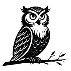 Obraz premium Elegant Black and White Owl Silhouette on Branch 
