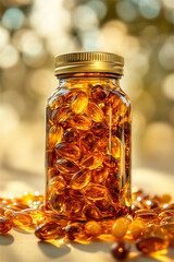 Yellow transparent capsules in a jar