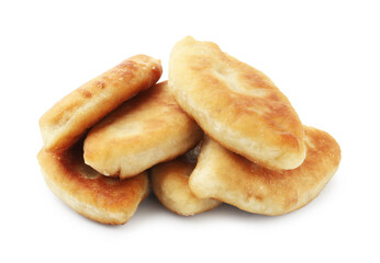 Delicious fried pyrizhky (stuffed pies) isolated on white