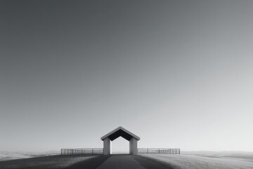 showcase minimalistic rodeo arena with its distinct fenced enclosure under clear sky highlighting stark lines against