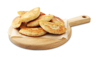Delicious fried pyrizhky (stuffed pies) isolated on white
