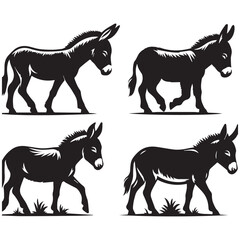 create four black donkey Silhouette Vector with white background