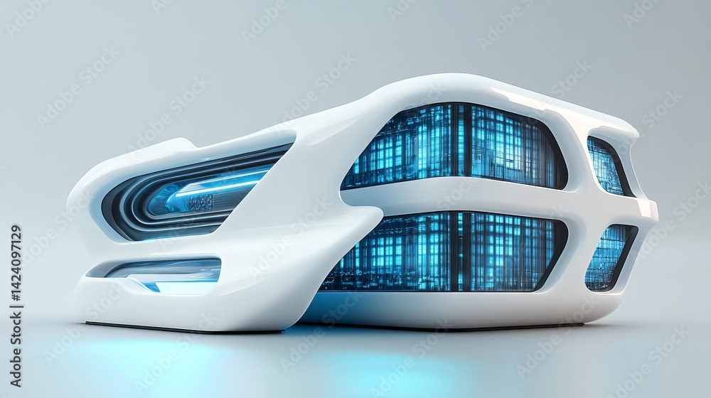 Poster futuristic white building design modern architecture abstract blue light technology innovation digit