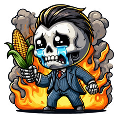 Fototapeta premium Melancholy Skull with Corn in Burning World