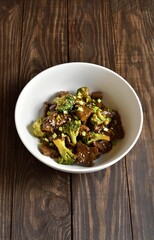 Beef with broccoli in bowl