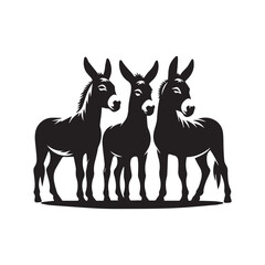 create four black donkey Silhouette Vector with white background