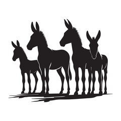 create four black donkey Silhouette Vector with white background