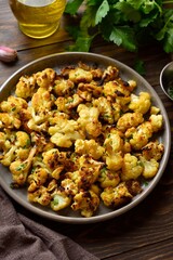 Roasted cauliflower on wooden table