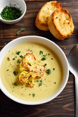 Cauliflower cheese soup, top view