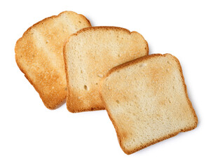 Piece of fresh toast bread isolated on white, top view