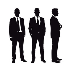 Professional Men Silhouettes in Suits and Ties Collection. Set of Three Businessman Silhouettes in Formal Suits.
