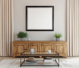 Modern Living Room with Wooden Furniture and Simple Decoration