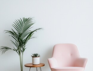 Elegant Pink Chair with Plant in Minimalist Modern Living Space