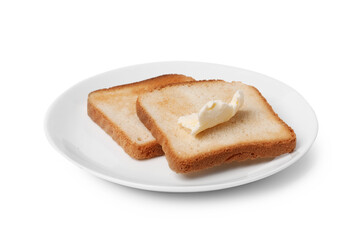 Tasty toast bread with butter isolated on white