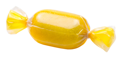 Bright yellow candy wrapped in translucent plastic enjoys attention at a candy shop during afternoon candy, yellow, plastic, sweet, treat, shop, afternoon, snack, dessert, colorful,