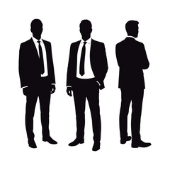 Professional Men Silhouettes in Suits and Ties Collection. Set of Three Businessman Silhouettes in Formal Suits.
