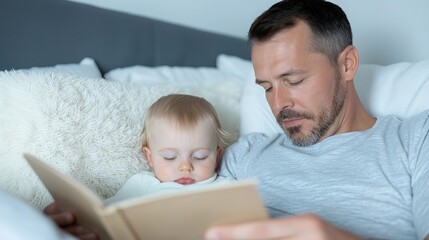 Obraz premium Father reading bedtime story to daughter in bed