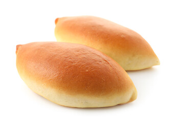 Two tasty baked patties isolated on white