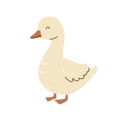 Cute cartoon duck illustration in flat style on white background