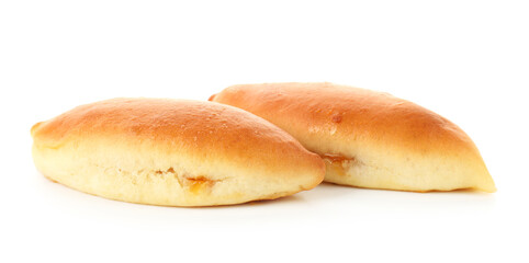 Two tasty baked patties isolated on white