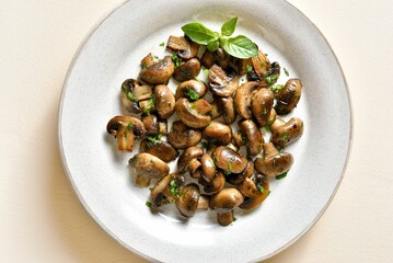 Cooked mushroom with greens