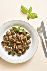 Cooked mushroom with greens