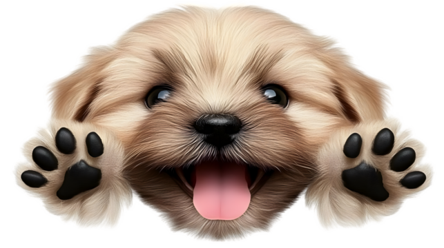 Isolated Puppy Portrait with Paws and Tongue Out in a Transparent Background Illustration