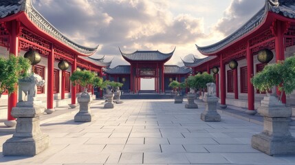Obraz premium Serene Chinese Courtyard