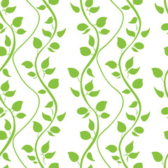 bright seamless pattern with green vines and leaves on white creating fresh and natural botanical background