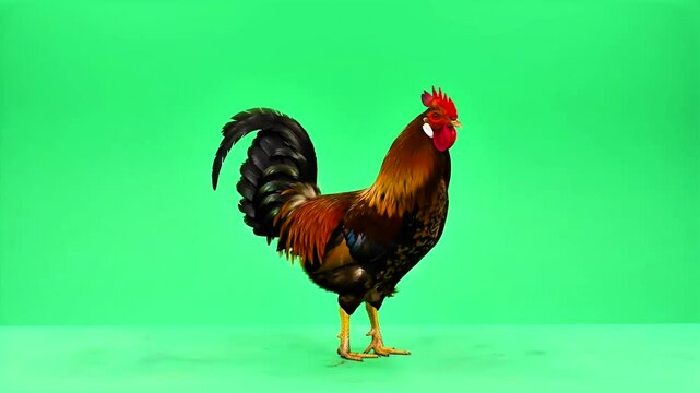 rooster walking in green screen stock footage HD video quality