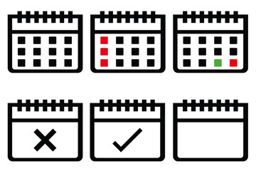 Calendar Icons Set with Marked Days and Event Indicators