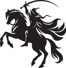 Silhouette of Medieval Warrior on Horse with Sword – Vector Art