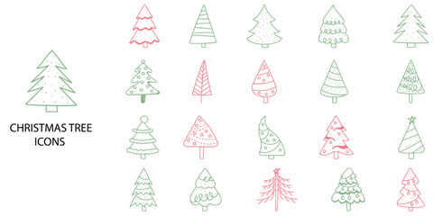 Christmas Tree simple concept 24 hand drawn color icons set. Contains such Christmas, year, Xmas. .Vector illustration.