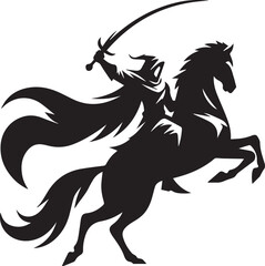 Silhouette of Medieval Warrior on Horse with Sword – Vector Art