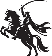 Silhouette of Medieval Warrior on Horse with Sword – Vector Art