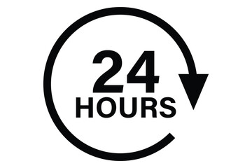 24 hours icon, 24 h vector on white background.