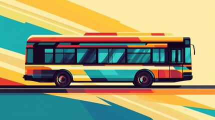 Colorful vector art of a city bus in motion with abstract dynamic background