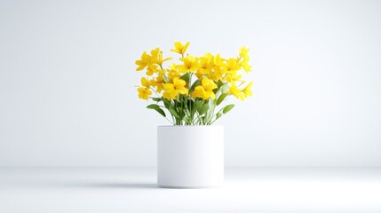 Yellow flowers in white pot