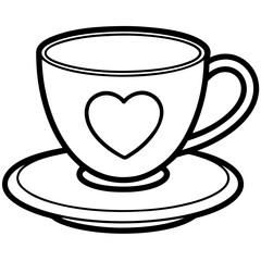 Elegant Teacup & Heart Saucer Outline
